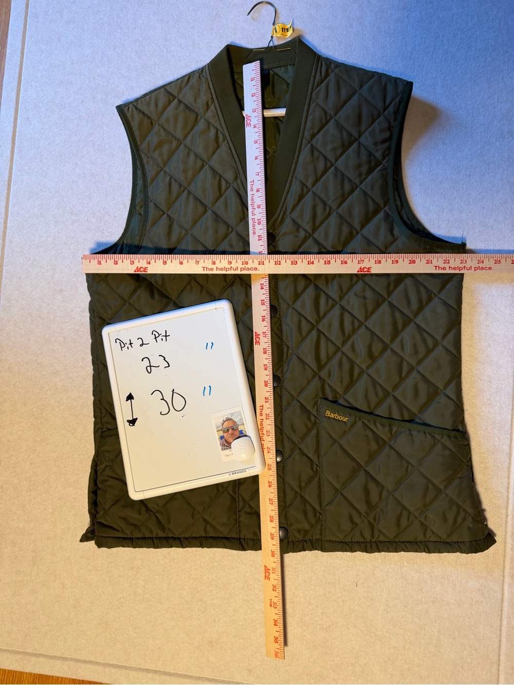 Barbour Quilted Olive Eskdale Men's Large Green Vest - Picture 5 of 5